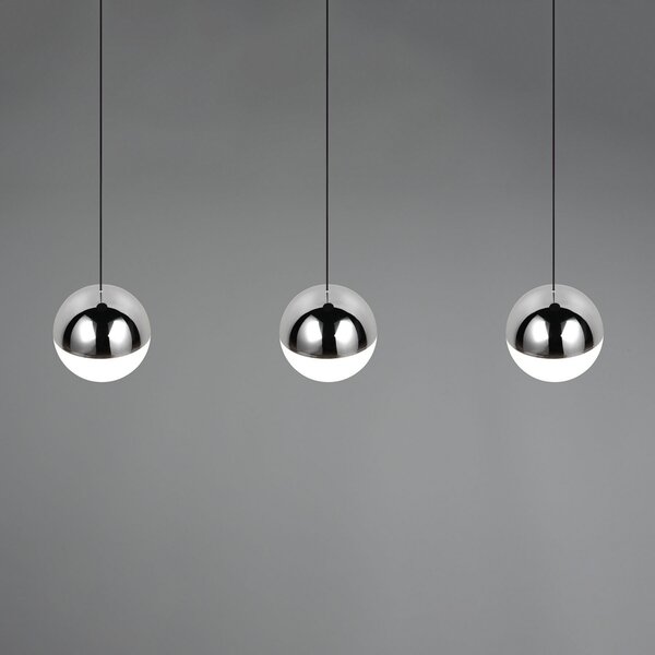Reality Leuchten LED висяща лампа Senta, хром, дължина 62 cm, 4000 K, 3-светилни., Металик, Дневна/трапезария, Пластмаса, Модерен, Глобус