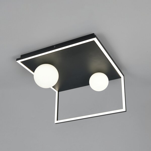 Trio Lighting LED таванска лампа Arola, матово черна, ширина 37 cm, метал, Затъмняване, Черен, Дневна/трапезария, Метал, Модерен