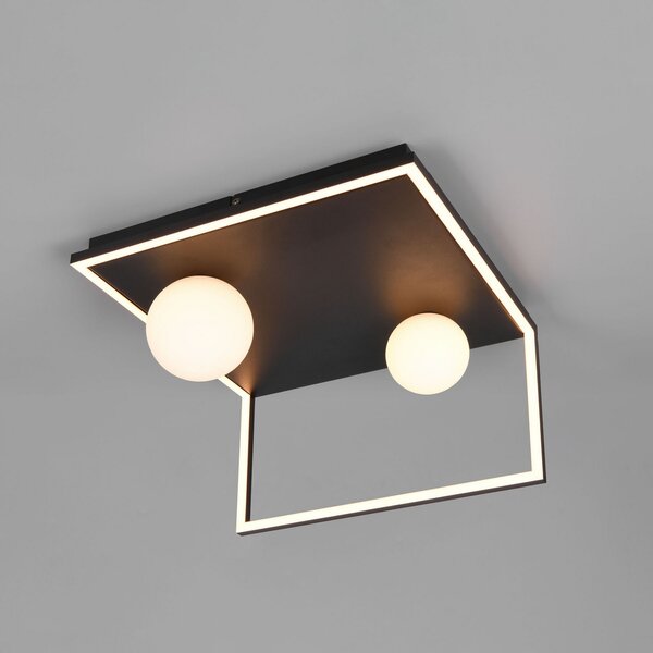 Trio Lighting LED таванска лампа Arola, матово черна, ширина 37 cm, метал, Затъмняване, Черен, Дневна/трапезария, Метал, Модерен