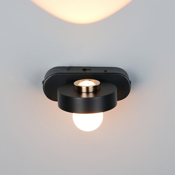 Trio Lighting LED стенна лампа Arpino черна, изпъкване 15 cm, метал, 2-крилна., Затъмняване, Черен, Дневна/трапезария, Метал, Модерен