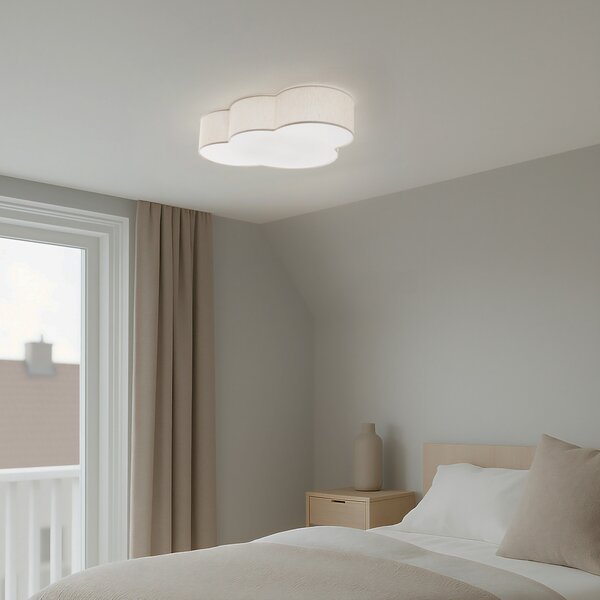 TK Lighting Таванска лампа Cloud, бежова, 63 см дължина, текстил, облак, E27, Затъмняване, Бежов, Детска стая, Плат / текстил, Млад живот