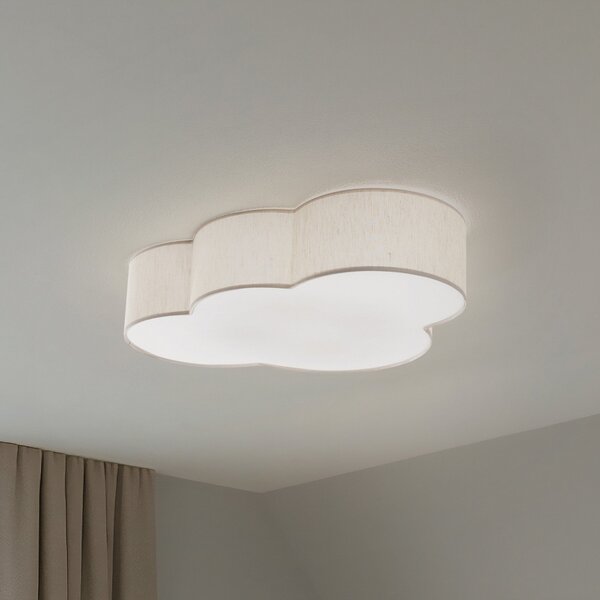 TK Lighting Таванска лампа Cloud, бежова, 63 см дължина, текстил, облак, E27, Затъмняване, Бежов, Детска стая, Плат / текстил, Млад живот