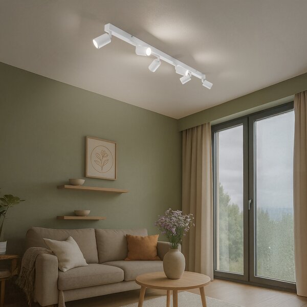 TK Lighting Таванни прожектори Top, бели, 127 см, 6-крилни, метал, GU10, Затъмняване, Бял, Дневна/трапезария, Метал, Модерен