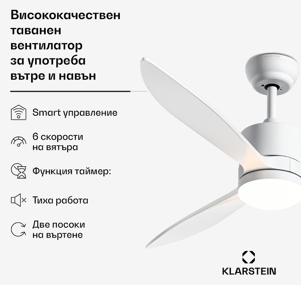 Klarstein Таванен вентилатор SkyBreeze Smart, Използване на открито и закрито, Интелигентно управление, IP44, 40 dB