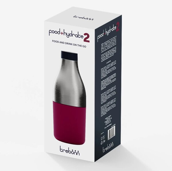 Термо бутилка с вградена кутия за храна Trebonn Food&Hydrate 2 1622108, 450/520 мл, Неръждаема стомана, Лилав/Инокс