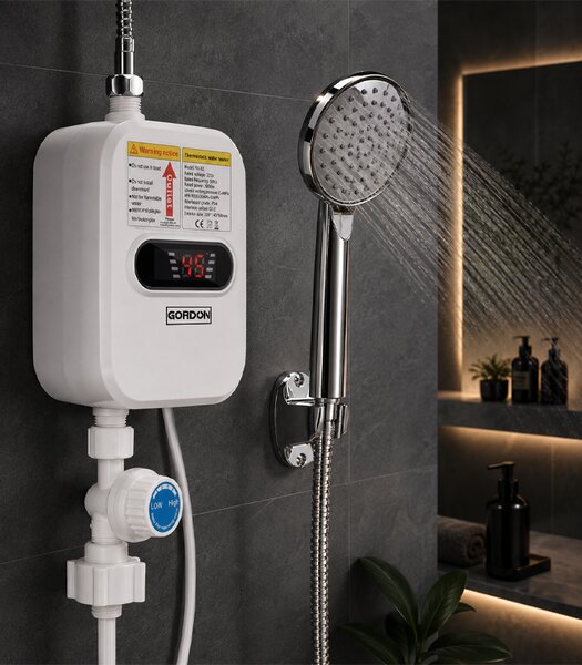 Електрически проточник с мощност 3 500 W, с дисплей и душ, 15–50 °C