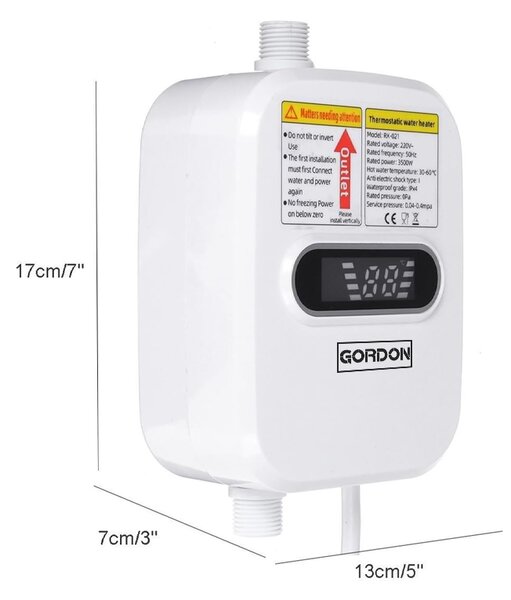 Електрически проточник с мощност 3 500 W, с дисплей и душ, 15–50 °C