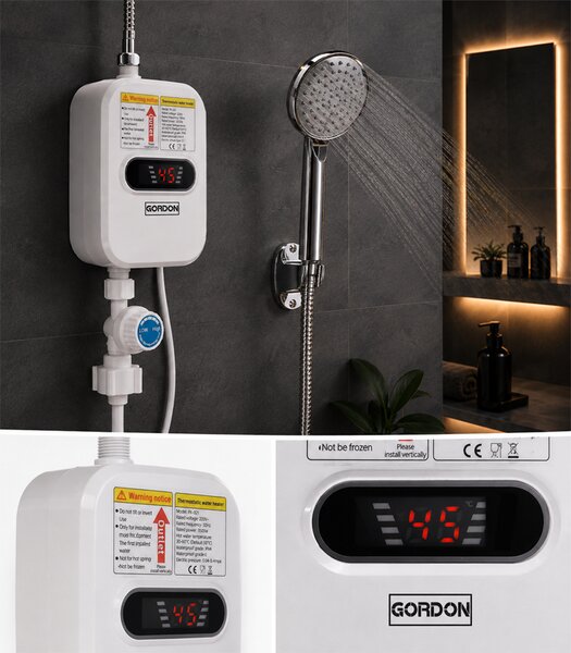Електрически проточник с мощност 3 500 W, с дисплей и душ, 15–50 °C