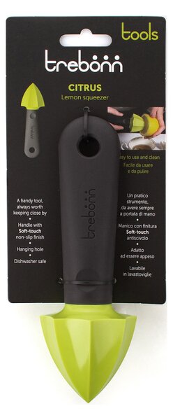 Ръчна цитрус преса Trebonn Citrus 1523212, 17.4 см, Мека дръжка, Отвор за закачане, Черен/Жълт
