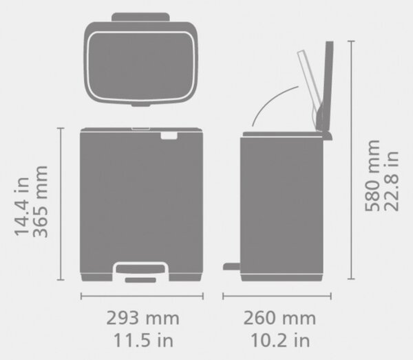 Кош за боклук Brabantia Bo Pedal 1010119, 12 л, Леко затваряне, Противоплъзгаща основа, Бял