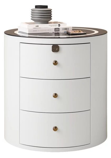 Модерно мултифункционално нощно шкафче с безжично зареждане, RGB LED и заключване с пръстов отпечатък – БЯЛО