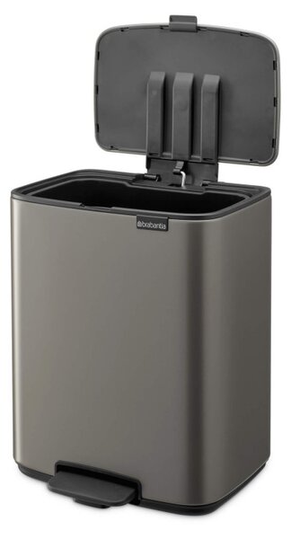 Кош за боклук Brabantia Bo Pedal 1010128, 12 л, Леко затваряне, Противоплъзгаща основа, Платинено сив