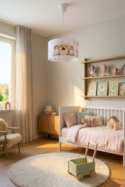 Brilagi - LED детски полилей на кабел BOBO 1xE27/60W/230V Ø 35 см розов/феи