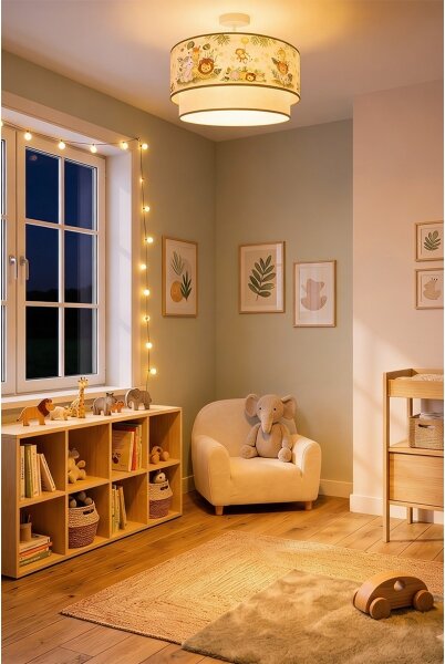 Brilagi-LED Детска плафониера BOBO 1xE27/60W/230V Ø40 см крем/зелен/джунгъл