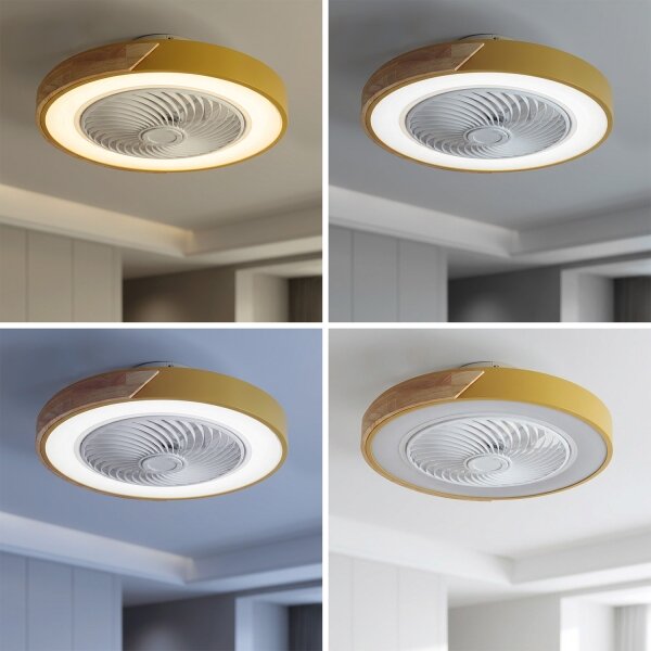 Brilagi - Димируемо LED осветително тяло с вентилатор LED/38W/230V 50 см златисто/дъб + дистанционно управление