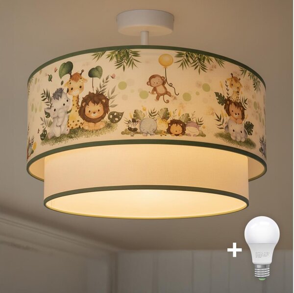 Brilagi-LED Детска плафониера BOBO 1xE27/60W/230V Ø40 см крем/зелен/джунгъл