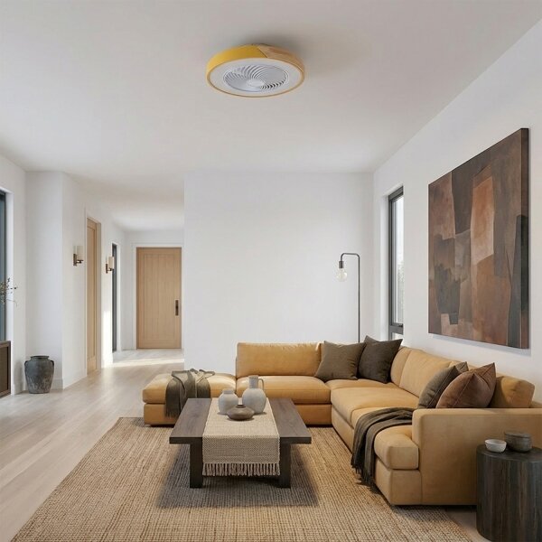 Brilagi - Димируемо LED осветително тяло с вентилатор LED/38W/230V 50 см златисто/дъб + дистанционно управление