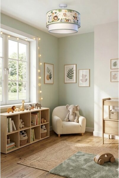 Brilagi-LED Детска плафониера BOBO 1xE27/60W/230V Ø40 см крем/зелен/джунгъл
