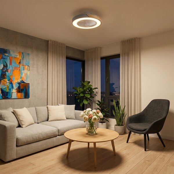Brilagi - LED димируемо осветително тяло с вентилатор LED/38W/230V 50 см сиво/дъб + дистанционно управление