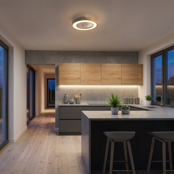 Brilagi - LED димируемо осветително тяло с вентилатор LED/38W/230V 50 см сиво/дъб + дистанционно управление