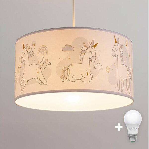 Brilagi -LED детски полилей на кабел BOBO 1xE27/60W/230V Ø35 см бял/еднорози