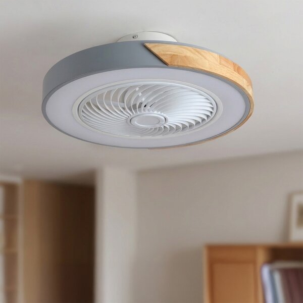 Brilagi - LED димируемо осветително тяло с вентилатор LED/38W/230V 50 см сиво/дъб + дистанционно управление