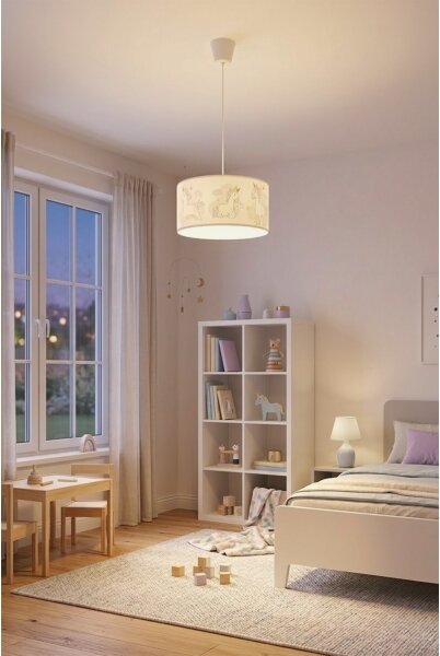 Brilagi -LED детски полилей на кабел BOBO 1xE27/60W/230V Ø35 см бял/еднорози
