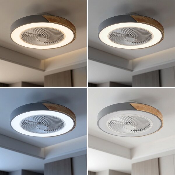 Brilagi - LED димируемо осветително тяло с вентилатор LED/38W/230V 50 см сиво/дъб + дистанционно управление