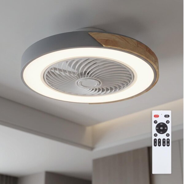 Brilagi - LED димируемо осветително тяло с вентилатор LED/38W/230V 50 см сиво/дъб + дистанционно управление