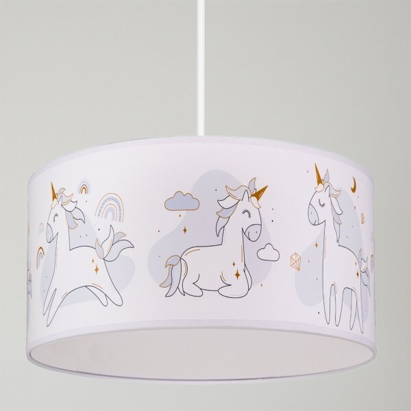 Brilagi -LED детски полилей на кабел BOBO 1xE27/60W/230V Ø35 см бял/еднорози