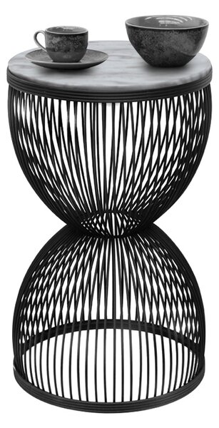 Stella TopMebel метална - МДФ помощна маса в черен - бял мраморен ефект Ø34,5x56,5cm