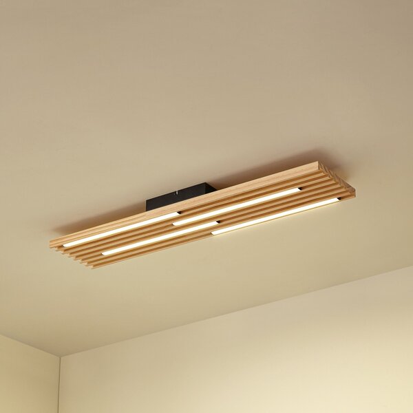Lindby LED таванска лампа Madero, борова дървесина, 90 cm x 20, Дърво, Дневна/трапезария, Дървесина, Модерен