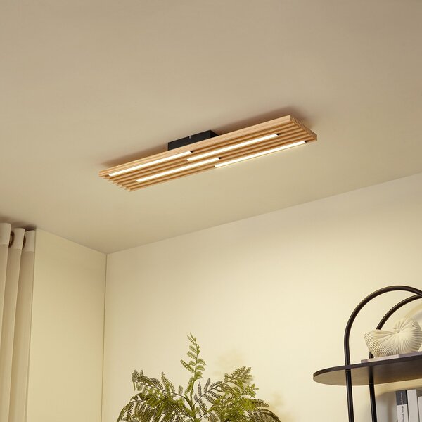 Lindby LED таванска лампа Madero, борова дървесина, 90 cm x 20, Дърво, Дневна/трапезария, Дървесина, Модерен