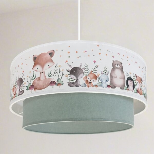 Brilagi- LED детски полилей на кабел BOBO 1xE27/60W/230V Ø 40 см бял/зелен/с животински мотив