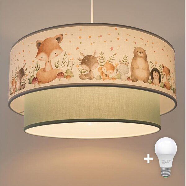 Brilagi- LED детски полилей на кабел BOBO 1xE27/60W/230V Ø 40 см бял/зелен/с животински мотив