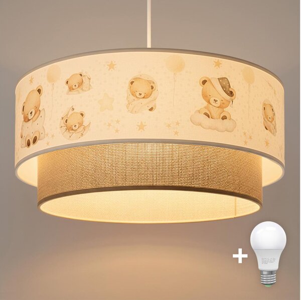 Brilagi - LED детски полилей на кабел BOBO 1xE27/60W/230V, Ø 40 см, бял/бежов/с мотив меченце