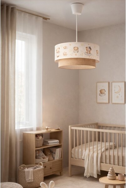 Brilagi - LED детски полилей на кабел BOBO 1xE27/60W/230V, Ø 40 см, бял/бежов/с мотив меченце