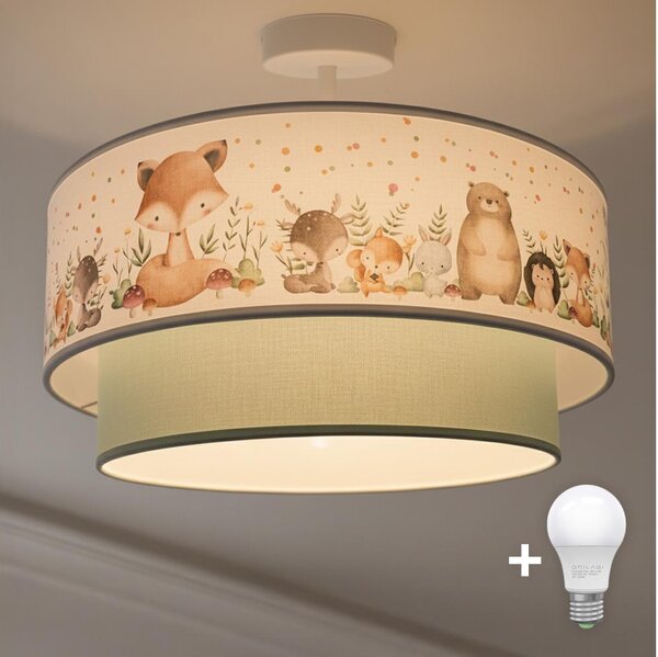 Brilagi-LED Детски повърхностно монтиран полилей BOBO 1xE27/60W/230V Ø 40 cm бял/зелен/с животински мотив