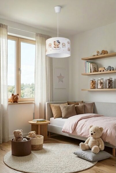 Brilagi - LED детски полилей на кабел BOBO 1xE27/60W/230V Ø 35 см бял/меченца