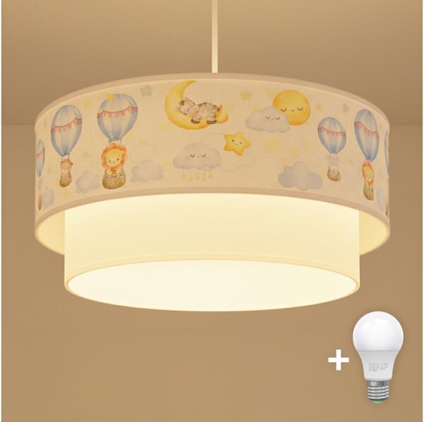 Brilagi - LED детски полилей на кабел BOBO 1xE27/60W/230V Ø 40 cm бял/бежов/с животински мотив