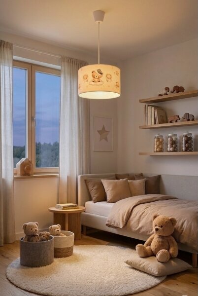 Brilagi - LED детски полилей на кабел BOBO 1xE27/60W/230V Ø 35 см бял/меченца