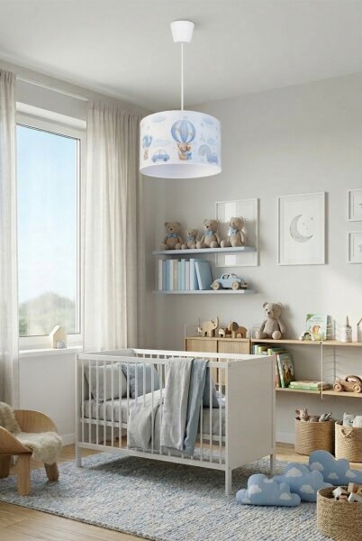 Brilagi - LED детски полилей на кабел BOBO 1xE27/60W/230V Ø 35 см син/мечета