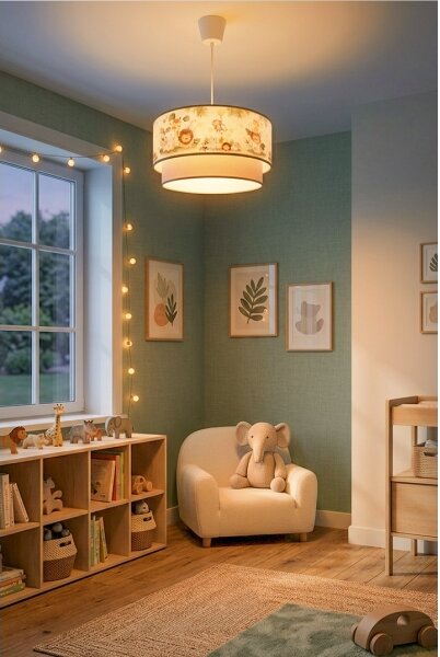 Brilagi-LED Детски полилей на кабел BOBO 1xE27/60W/230V pr.40cm крем./зелен./джунгла