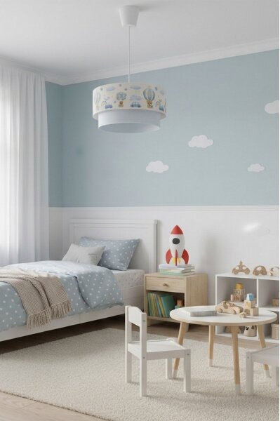 Brilagi-LED Детски полилей на кабел BOBO 1xE27/60W/230V Ø40 см крем/син/мече