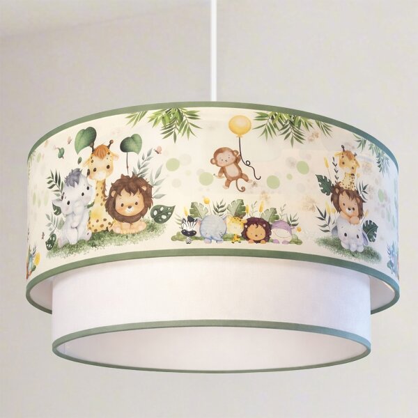 Brilagi-LED Детски полилей на кабел BOBO 1xE27/60W/230V pr.40cm крем./зелен./джунгла