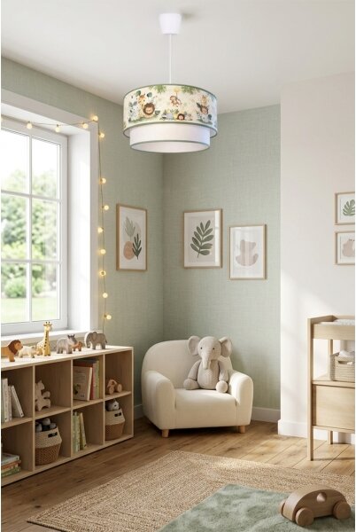 Brilagi-LED Детски полилей на кабел BOBO 1xE27/60W/230V pr.40cm крем./зелен./джунгла