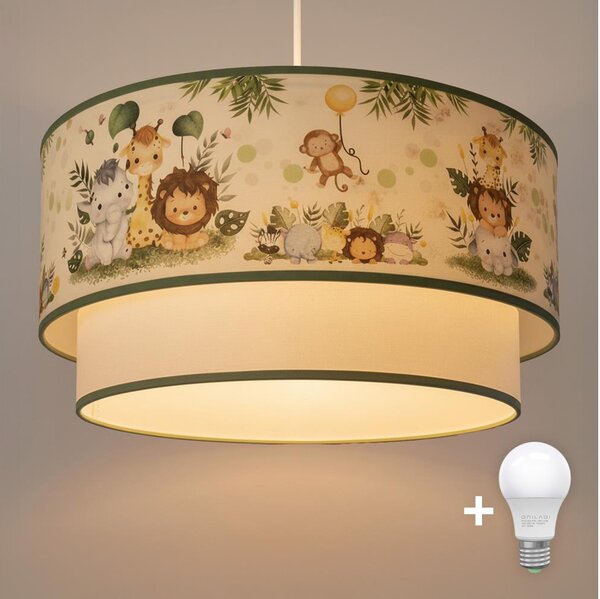 Brilagi-LED Детски полилей на кабел BOBO 1xE27/60W/230V pr.40cm крем./зелен./джунгла