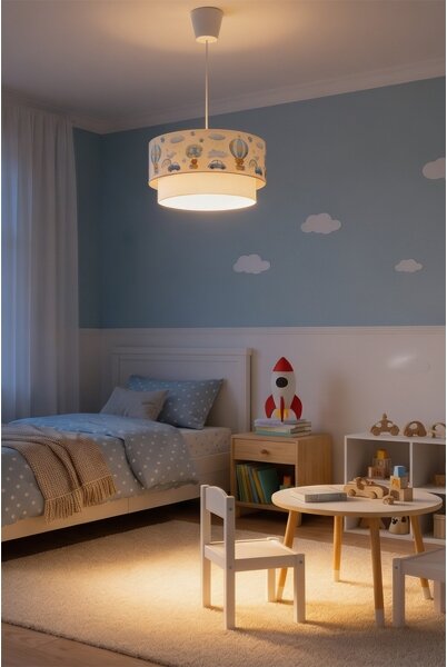 Brilagi-LED Детски полилей на кабел BOBO 1xE27/60W/230V Ø40 см крем/син/мече