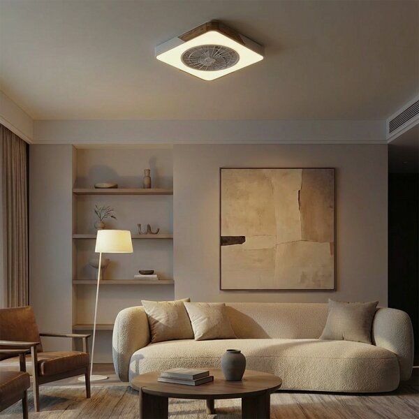 Brilagi - LED димируемо осветително тяло с вентилатор LED/38W/230V 50 см бяло/дъб + ДУ