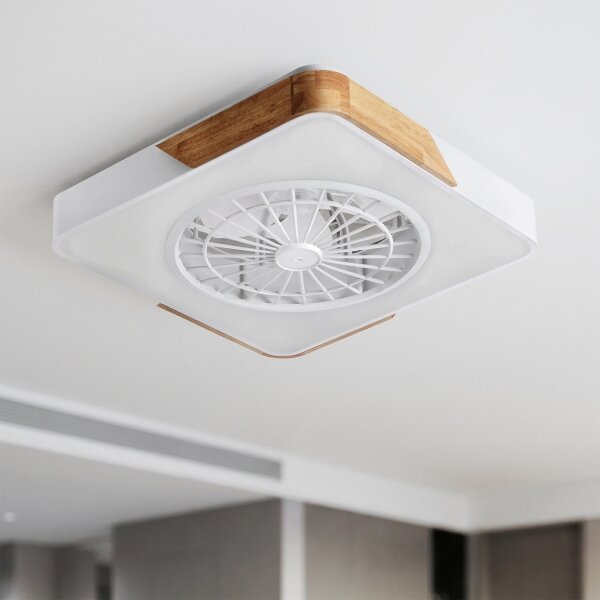 Brilagi - LED димируемо осветително тяло с вентилатор LED/38W/230V 50 см бяло/дъб + ДУ